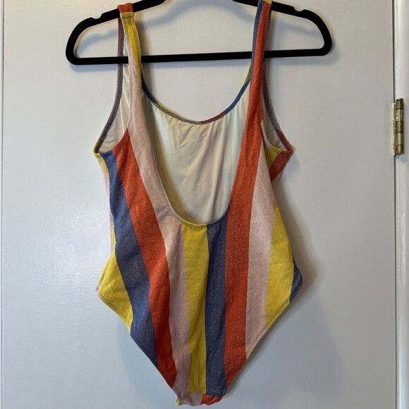 ANTHROPOLOGIE SOLID & STRIPED Anne-Marie One-Piece Swimsuit Purple Yellow Red L - Picture 6 of 9